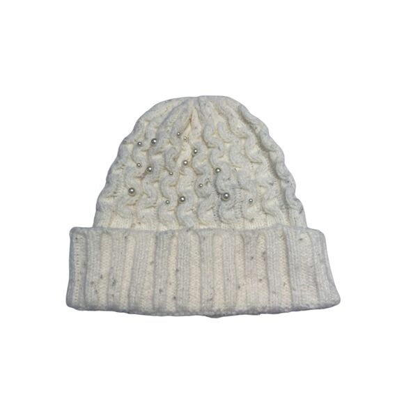 Inc International Concepts Cream Cable Knit Faux Pearl Beanie Womens Winter Hat - Picture 1 of 8